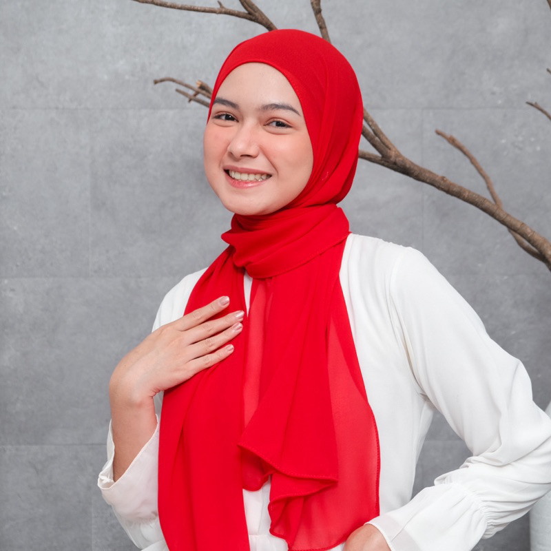 MERAH CABE Pashmina Ceruty Babydoll ( Hijab Warna Merah Cabe Merah Bendera )