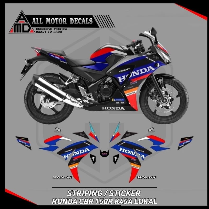 STRIPING HONDA CBR 150R K45 LOKAL ATAU CBR K45A LIVERY HONDA REPSOL / STIKER CBR 150R K45