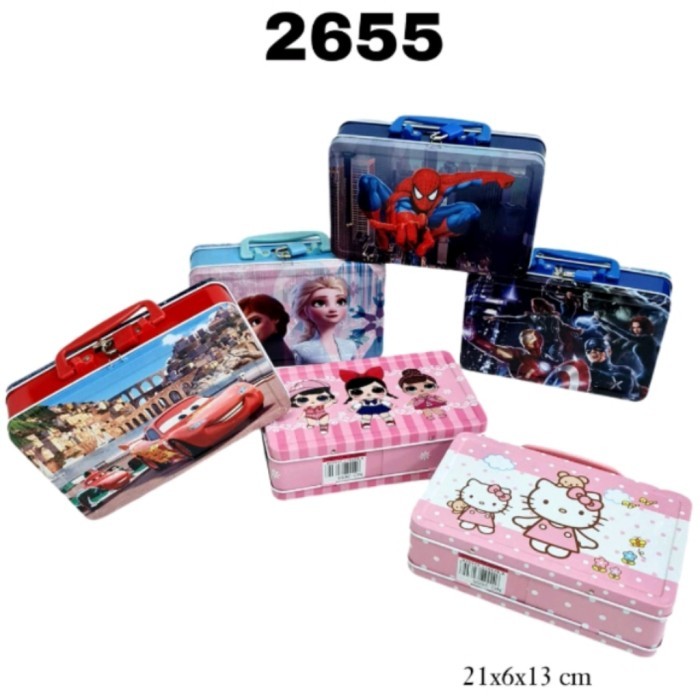 Celengan kaleng gembok koper karakter / celengan koper tenteng - spiderman