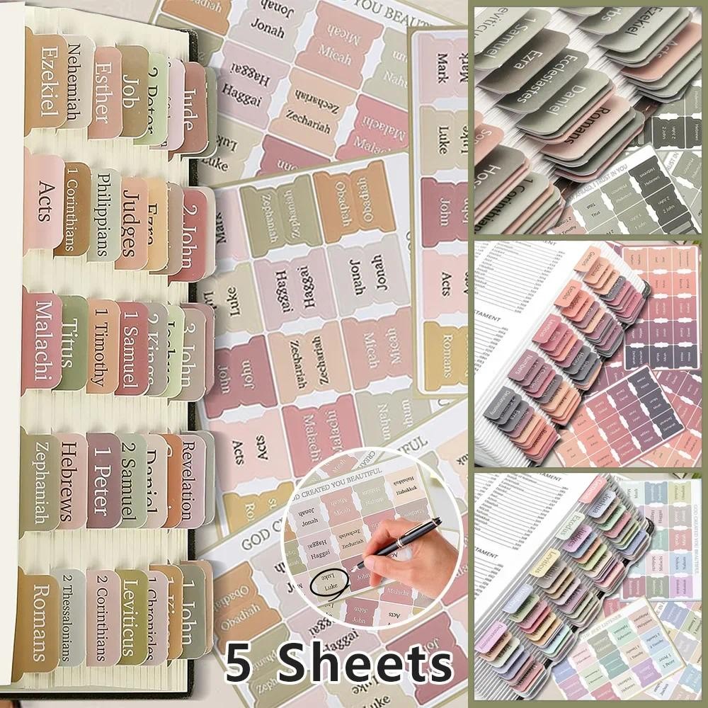 

5 Sheet Bible Index Label Sticker Bookmark Stickers Writable Removable Personalized Self-adhesive Paper Tabs Stationery
