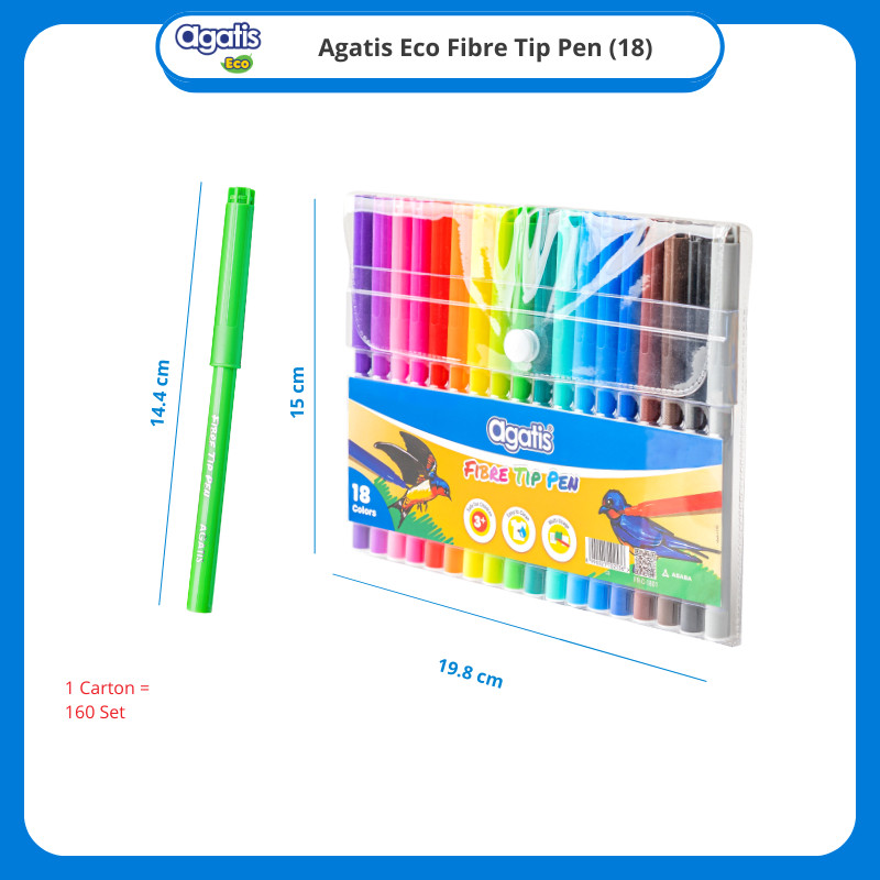 

[JK] Agatis Stationery - Eco Fiber Tip Pen Spidol Anak isi 18pcs