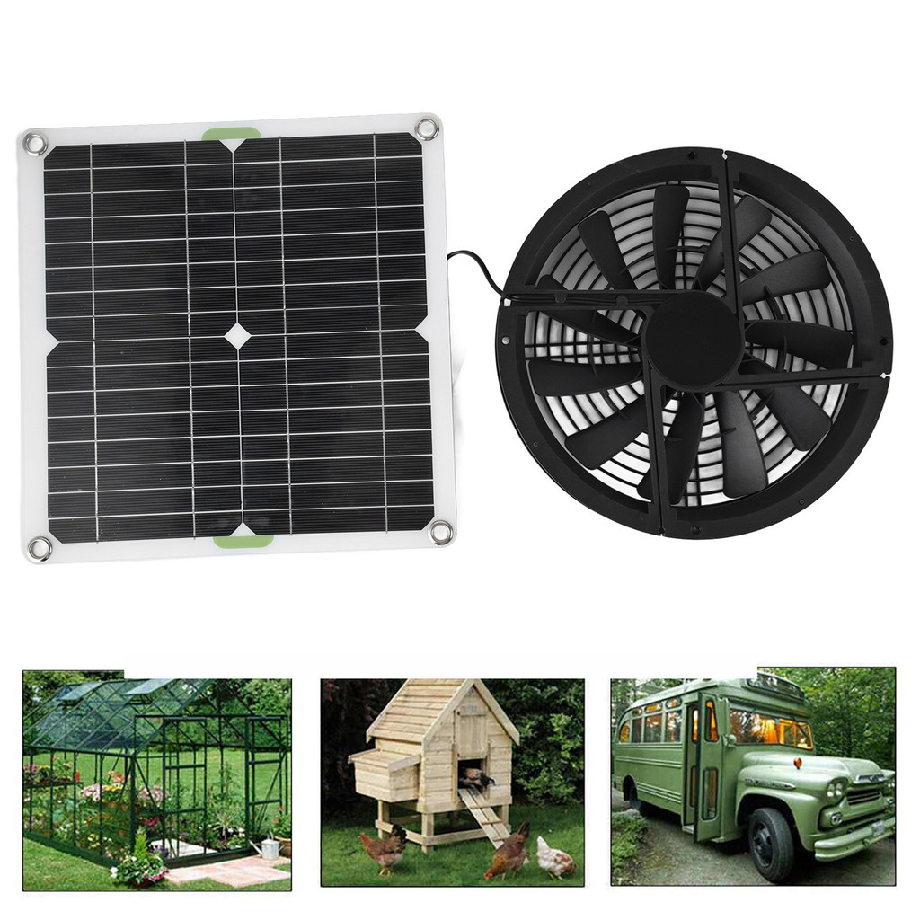 

Solar Panel Fan Kit 10in 100W Waterproof Solar Panel Round Ventilation Case Exhaust Fan for Chicken Coop Greenhouse Shed