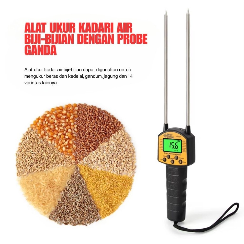 Grain Moisture Meter Alat Pengukur Kadar Air Beras Padi Digital Tester Biji Jagung Ukur Kelembaban