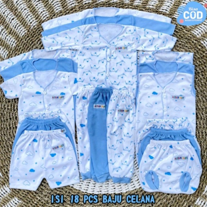 

[New Arrival] HAMPERS BABY - HAMPERS ISI 18 PCS Setelan Baju Bayi Baru LahIr - Biru, BOX HAMPERS