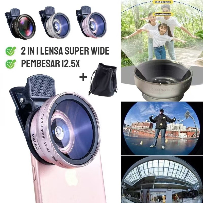 Lensa Kamera Eksternal 2In1 Lensa Super Wide Angle Lens+Macro Smartphone 12.5x Dengan Klip Untuk Hp