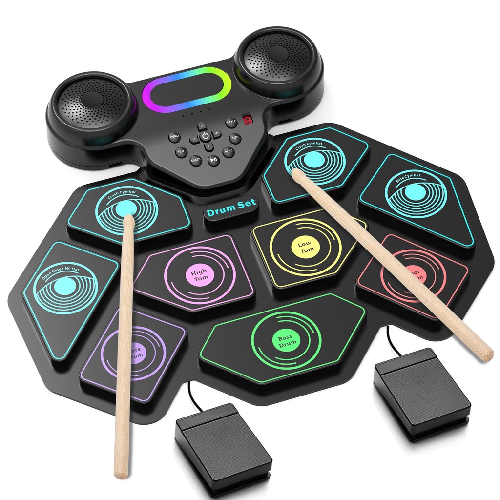 9 Pads Portable Electronic Drum Sets Kit for Kids Adults with Headphone Jack & Speaker