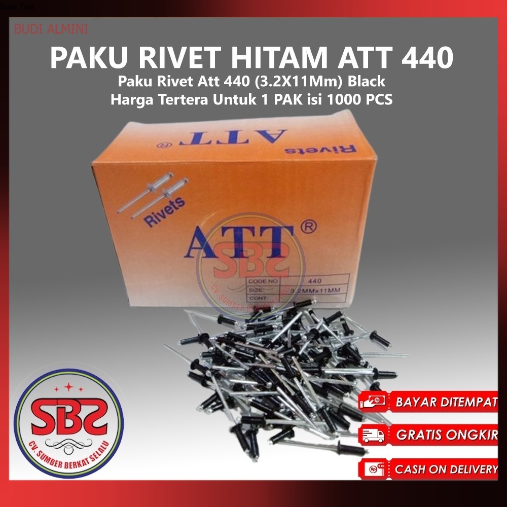 Att Paku Rivet 435, 440 Dan 550 Hitam 1 Box Isi 1000Pcs Hitam - Paku Rivet Hitam / Black