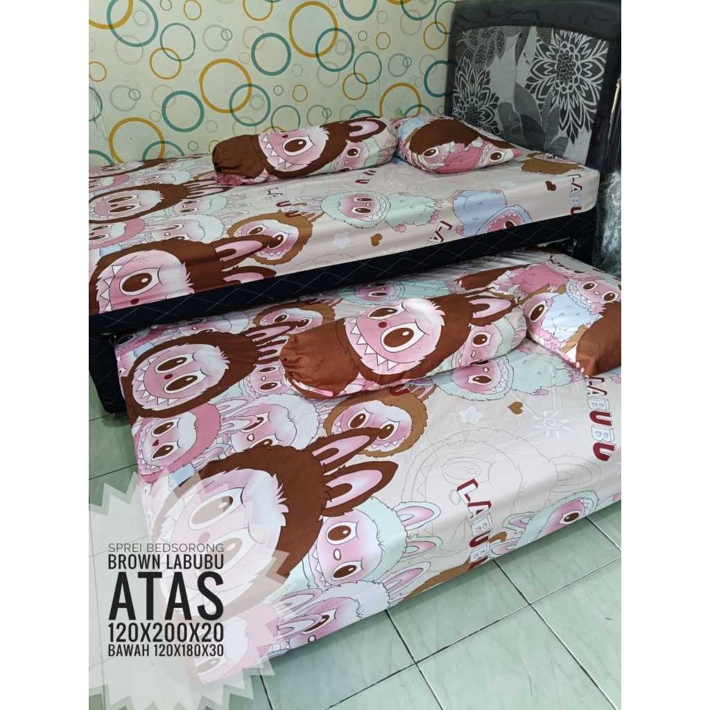gj72wf Sprei Bed Sorong Atas Bawah Non Rumbai/ Seprei 2 In 1 ukuran 120x200 Bahan Katun Disperse Hal
