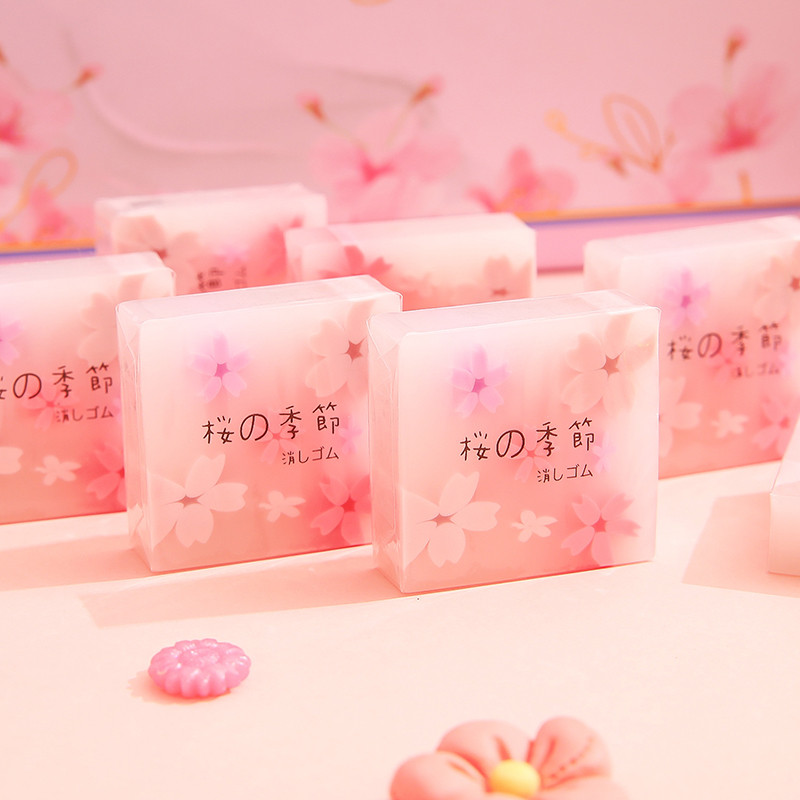 

Romantic Sakura Style Square Rubber Erasers for Pencils Girly Stationery