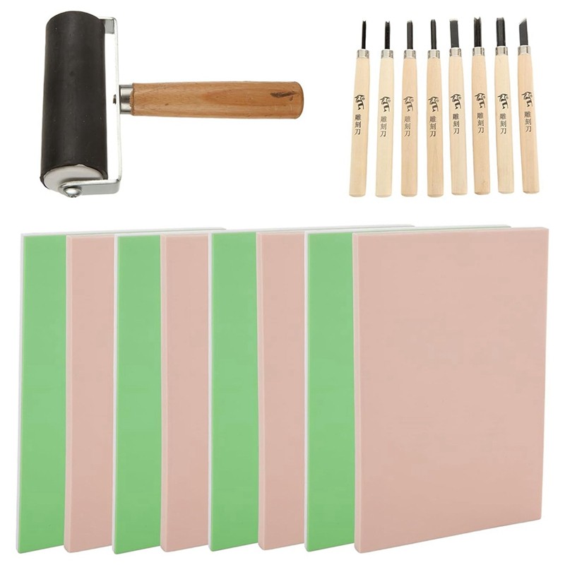 

6X 4Inch Rubber Block Stamp Carving Blocks Stamp Making Kit With Cutter Tools And Rubber Brayer Roller, Rubber Stamp Kit