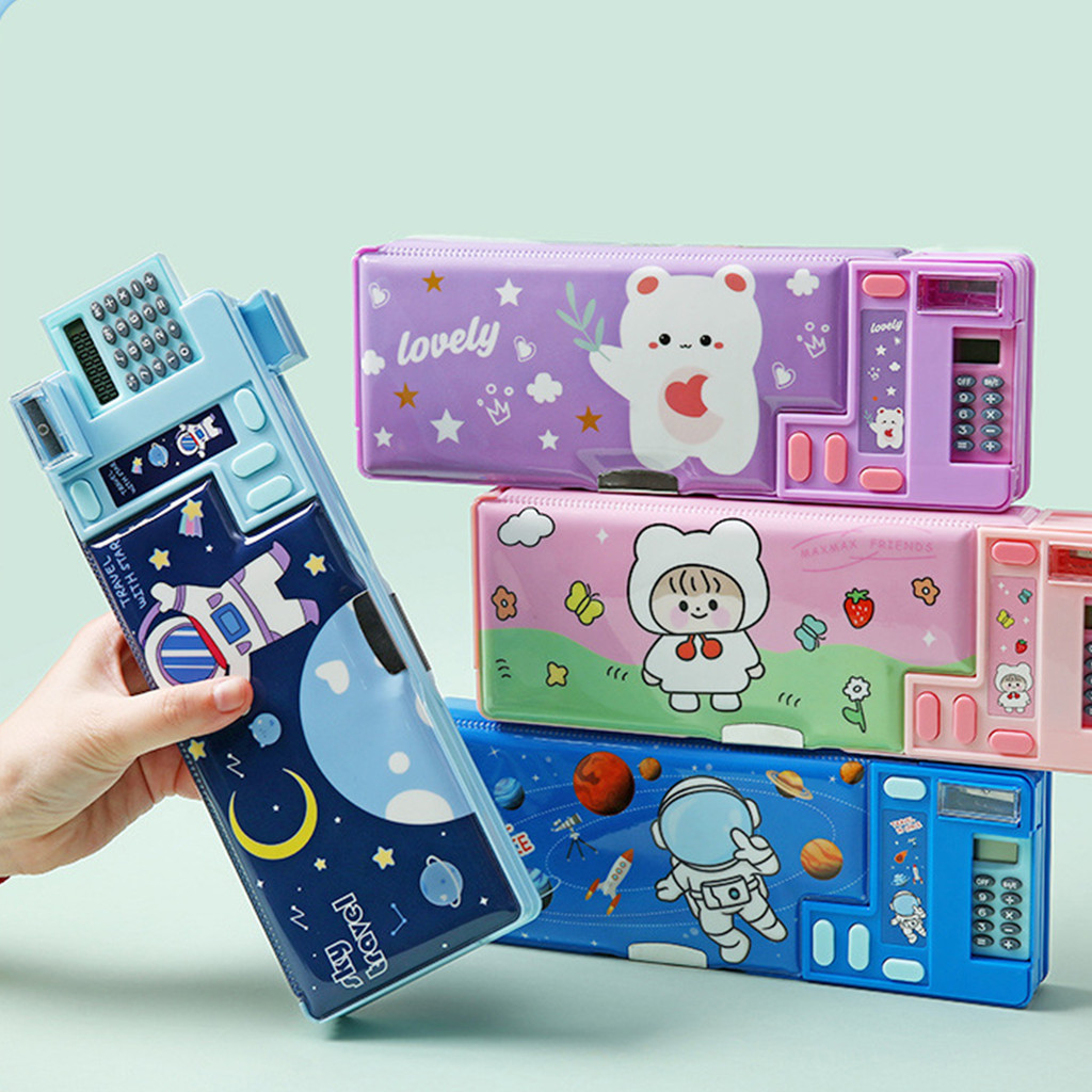 

Plastic Stationery Organizer Box Unicorn Bear Astronaut Stationery Pencil Case School Gifts for Kids Teens Supplies