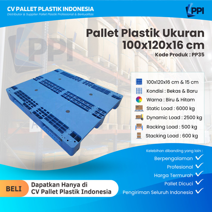 

Pallet Plastik Bekas/Baru Ukuran 100x120x16 cm – PP35 / Pallet Plastik Hitam / Pallet Plastik Jaring