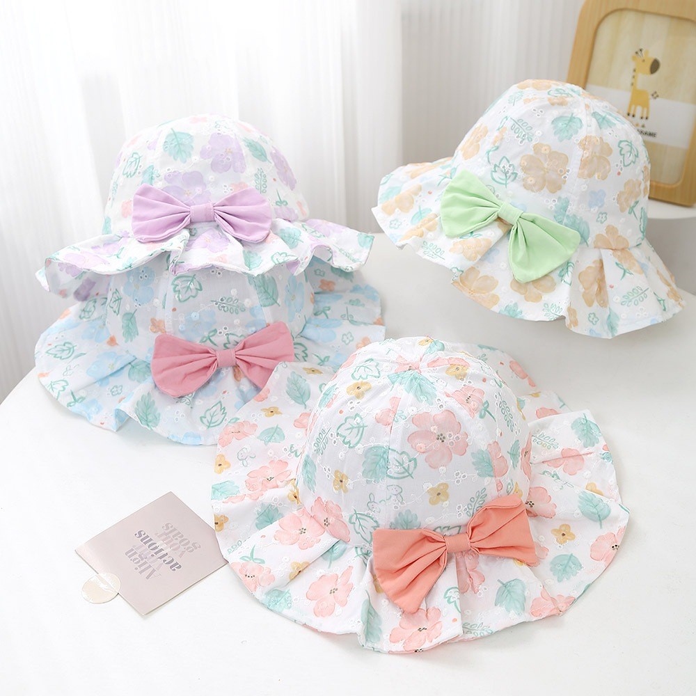 TOPI BUCKET ANAK PEREMPUAN TOPI PANTAI BUCKET HAT PITA BUNGA 1-5 TAHUN  2081-14