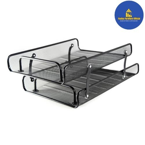 BEST QUALITY Rak Organizer Dokumen Meja Kerja 2 Tingkat Besi Jaring - Hitam