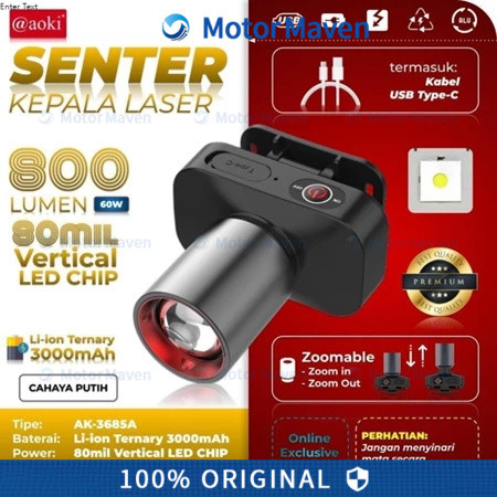 AOKI SENTER KEPALA LED ZOOM AK-3685A & AK-3686K 60W / CAHAYA SUPER TERANG / JARAK JAUH LASER / @AOKI