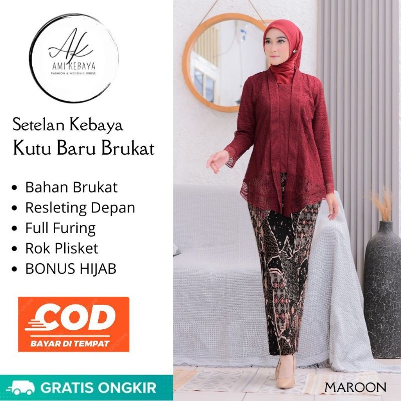 SET KEBAYA KUTU BARU BRUKAT FREE HIJAB | KEBAYA WISUDA | KEBAYA MODERN | BLOUSE | KEBAYA KEKINIAN /T