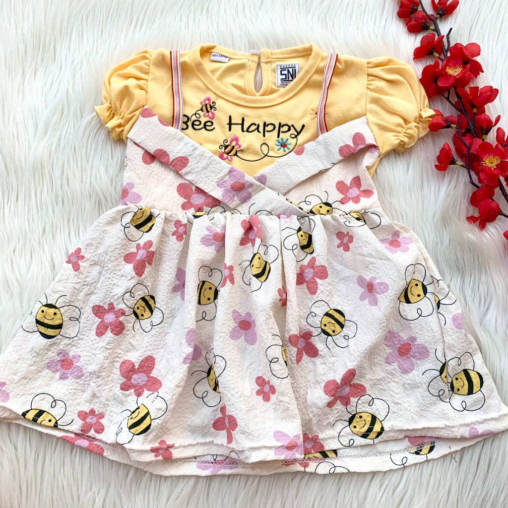 TRISANSHOP Baju dress motif cantik untuk bayi 0-6 bulan fashion anak bayi cewek perempuan lucu murah