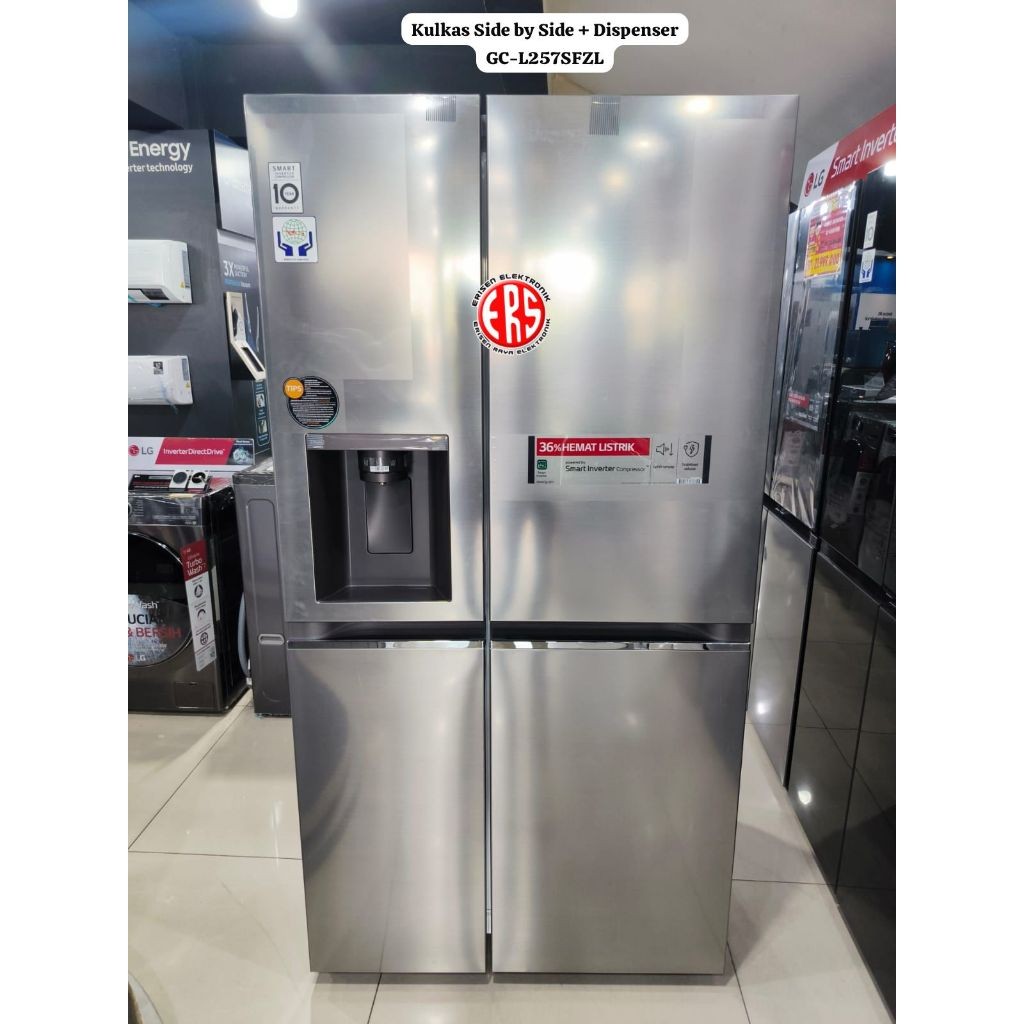 LG KULKAS SIDE BY SIDE BUILT IN DISPENSER AND ICE MAKER GC-L257SFZL