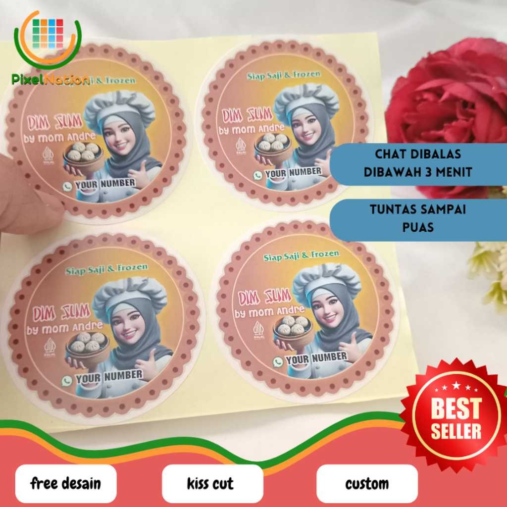 

PiNat 2-4 Custom Sticker Tema Dimsum Label Stiker Produk Makanan Dim Sum Bulat Chromo