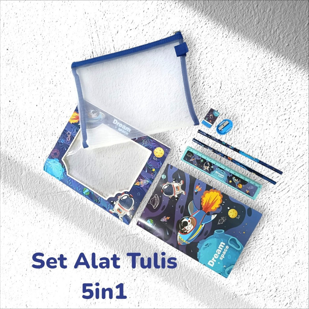 

topsmile - Set Alat Tulis Sekolah Anak 5in1 dengan Pensil, Rautan, Penggaris, Pouch, dan Buku Karakter