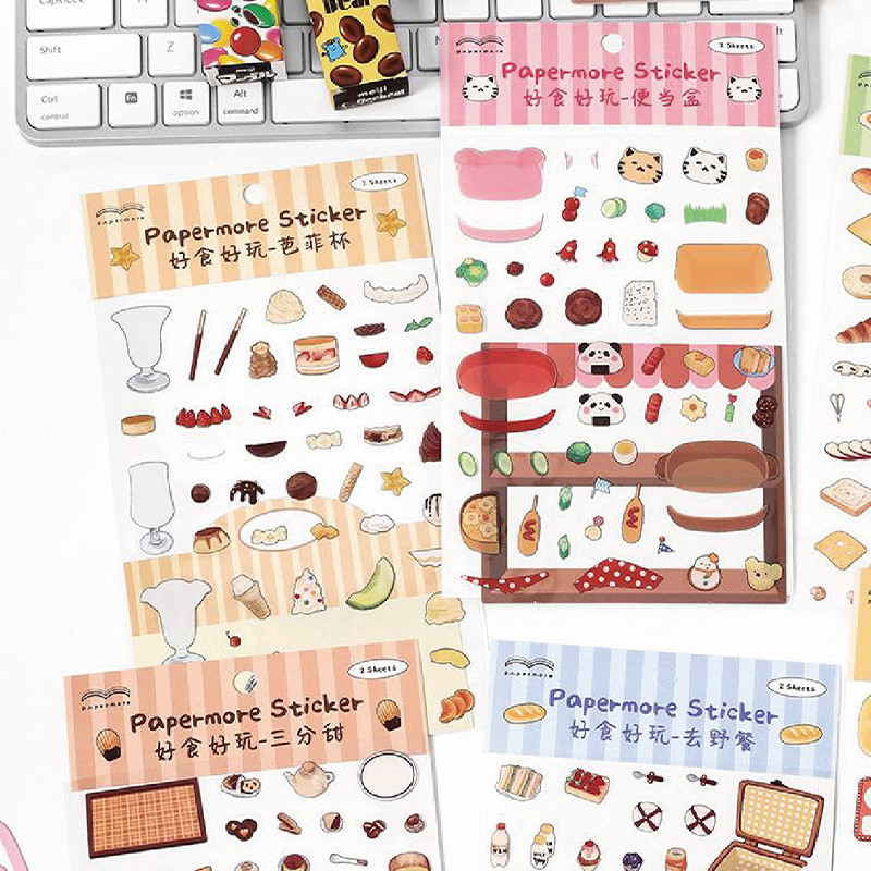 

2Style 6Pcs/bag Good Food Fun Series 2.5D Scenic Stickers Creative Handbook DIY Scrapbook Calendar Picture Book
