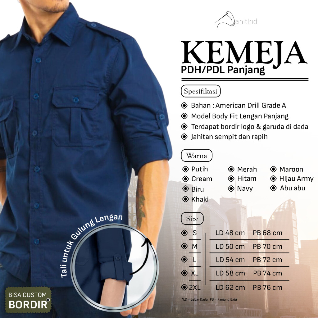 Baju Kemeja PDL Lengan Panjang Seragam Kerja PNS Atasan Formal Awet Banyak Pilihan Warna JahitInd Or