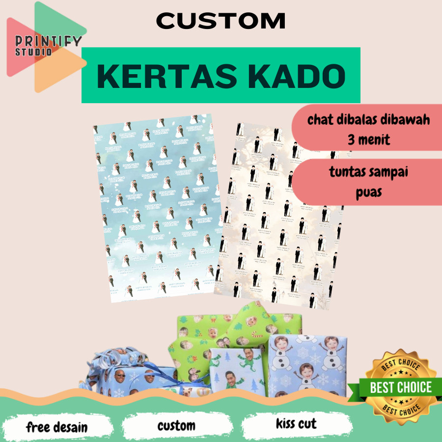 

Printify Kertas Kado A3+ Custom Desain Muka Aesthetic Tambah Tulisan Wrapping Papper Bungkus Hadiah