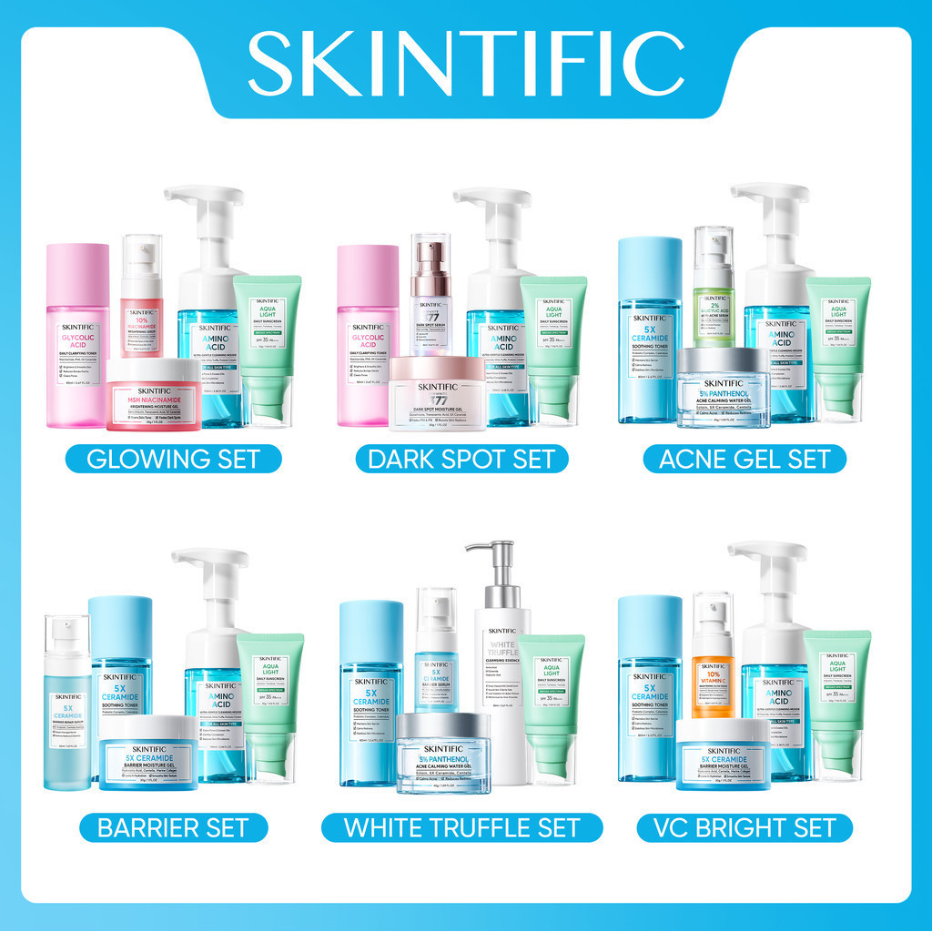 SKINTIFIC Best Seller Daily Essential Sunscreen Skincare Package 5pcs Set paket lengkap Low pH Clean