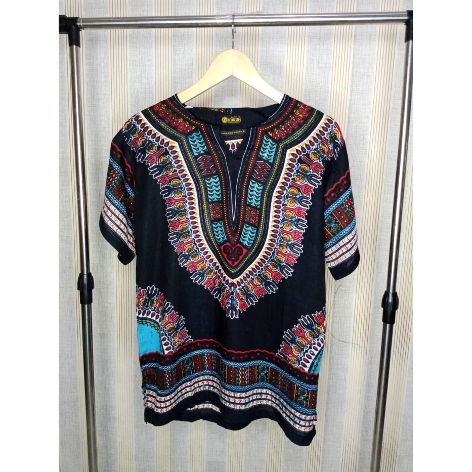 baju barong bali motif uje baju kaos dashiki pria wanita trend 2023 Biru all size