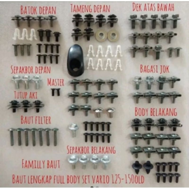 Baut Lengkap Fullset Body Honda Vario 125-150 OLD