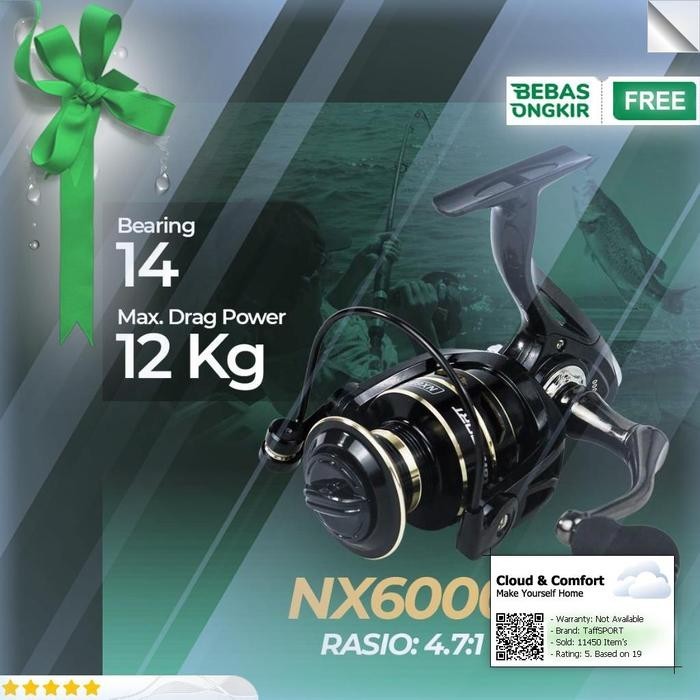 TaffSPORT Metal Reel Pancing Spinning Fishing Reel 4.7:1 - NX6000 - Hitam, TaffSPORT
