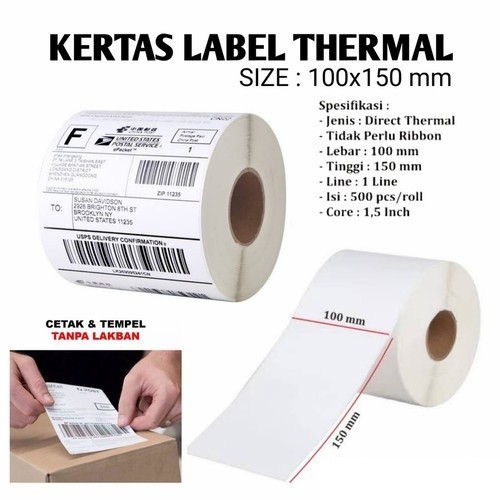 

Label Barcode 100 x 150 mm 1 Line 500pcs/Roll & 250pcs kertas print