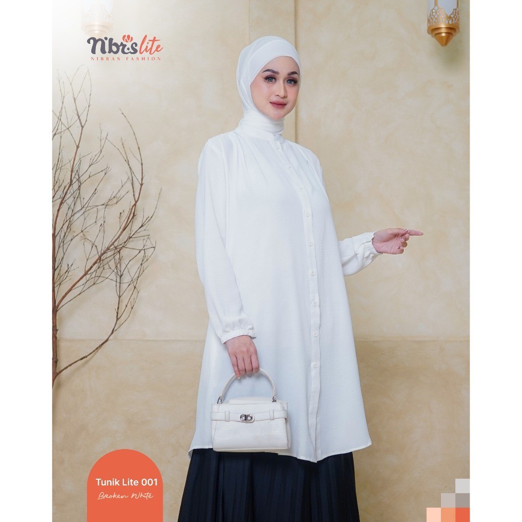 NBRS Tunik Lite 001 Atasan Wanita Polos Broken White Bahan Crinkle Airflow Premium Baju Muslim Nibra