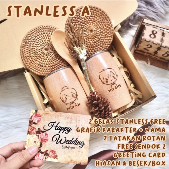 

READY HAMPERS GIFT SET / GELAS COUPLE / HADIAH ULANG TAHUN /LEBARAN - Stanless A //26