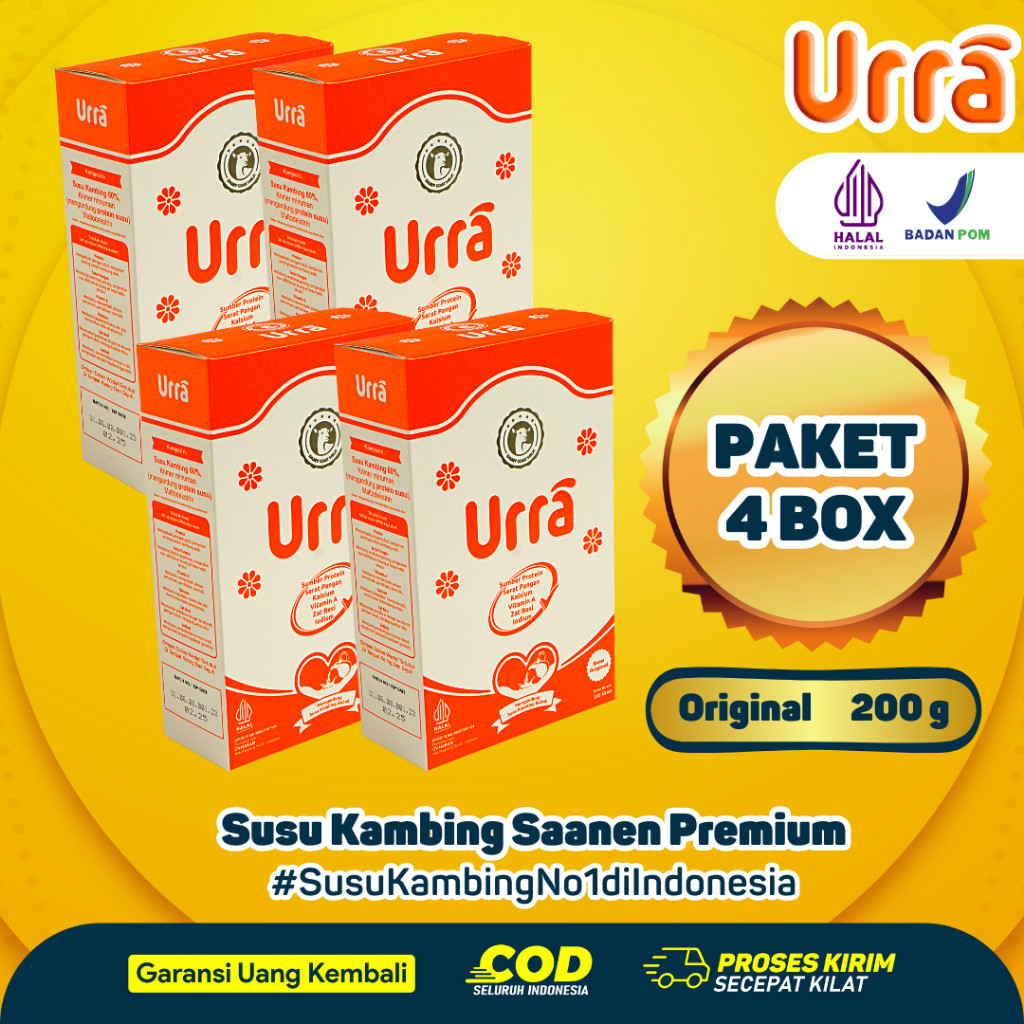 

[ PAKET 4 BOX ] SUSU URRA - Susu Kambing Saanen Bubuk Premium - Rasa Original 200gr Halal BPOM