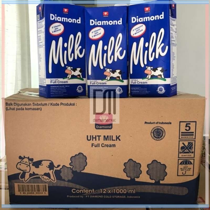 Diamond UHT Milk Full Cream 1L Dus - Susu Lezat dan Creamy, Ekonomis untuk Kebutuhan Harian