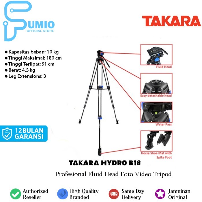 Takara Hydro B18 Profesional Fluid Head Foto Video Tripod