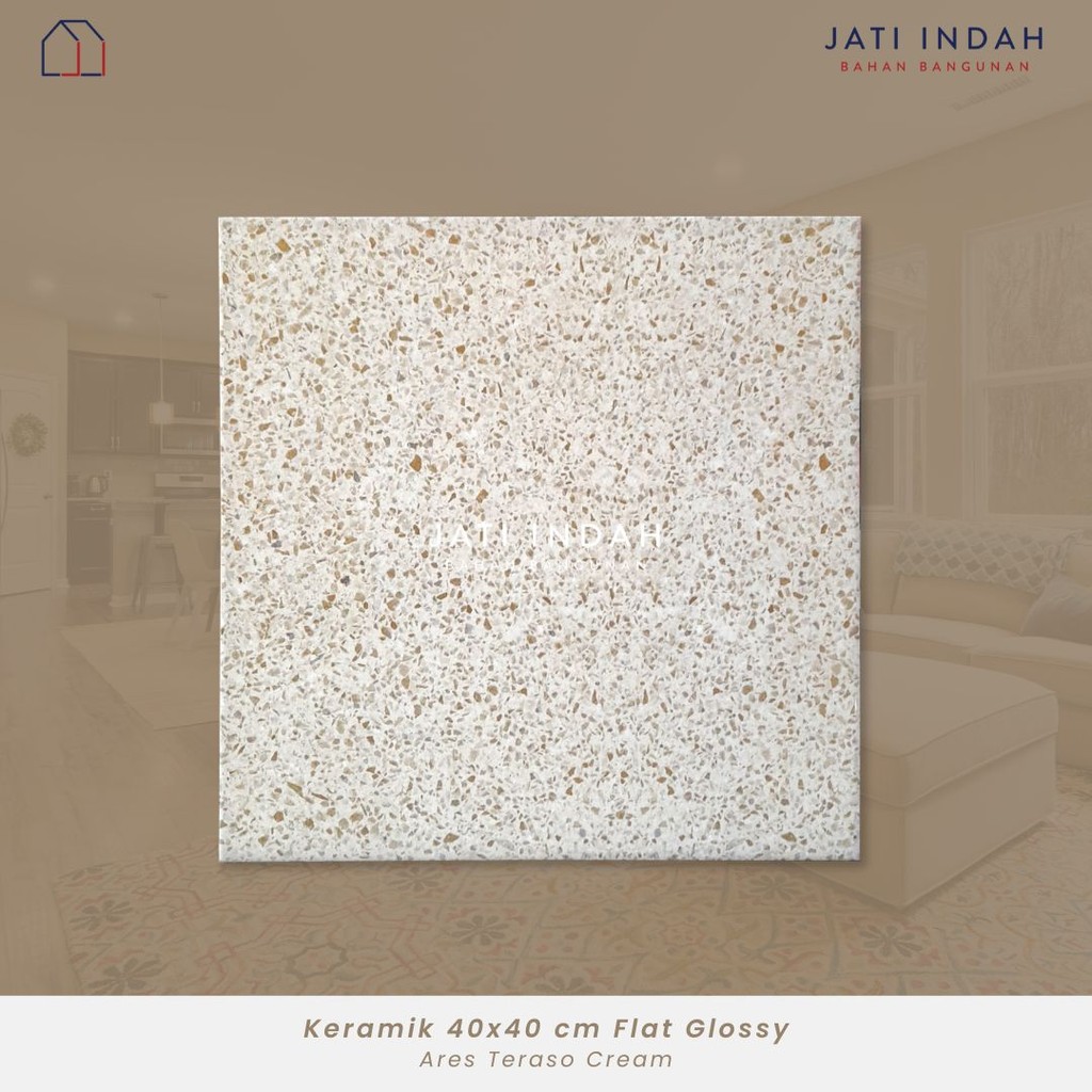 Keramik Lantai 40x40 cm Flat Glossy Ares Teraso Cream | Motif Terrazzo