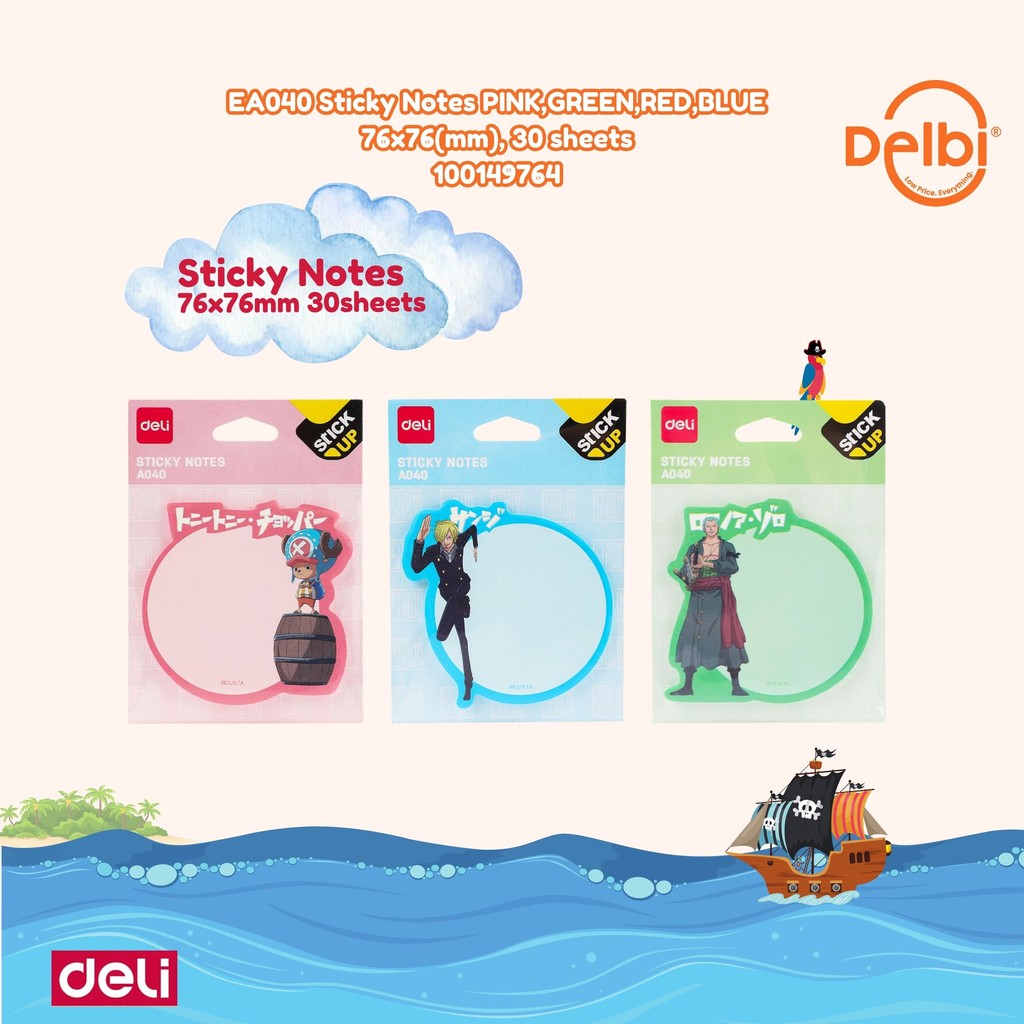 

Deli One Piece Sticky Notes / Memo Pad One Piece 30 Lembar Kertas Tebal EA040 EA040 Sticky Notes PINK,GREEN,RED,BLUE 76x76(mm), 30 sheets