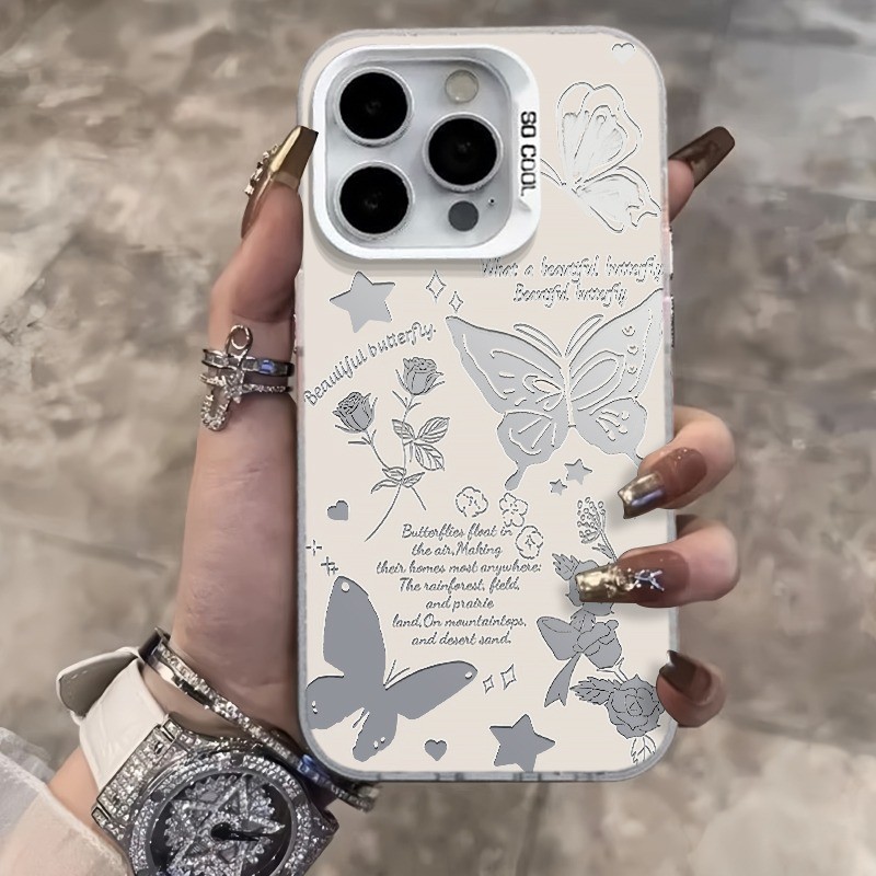 Perlindungan ponsel IMD cangkang perak warna kosong kupu-kupu telanjang cocok untuk iPhone 13 15 11 