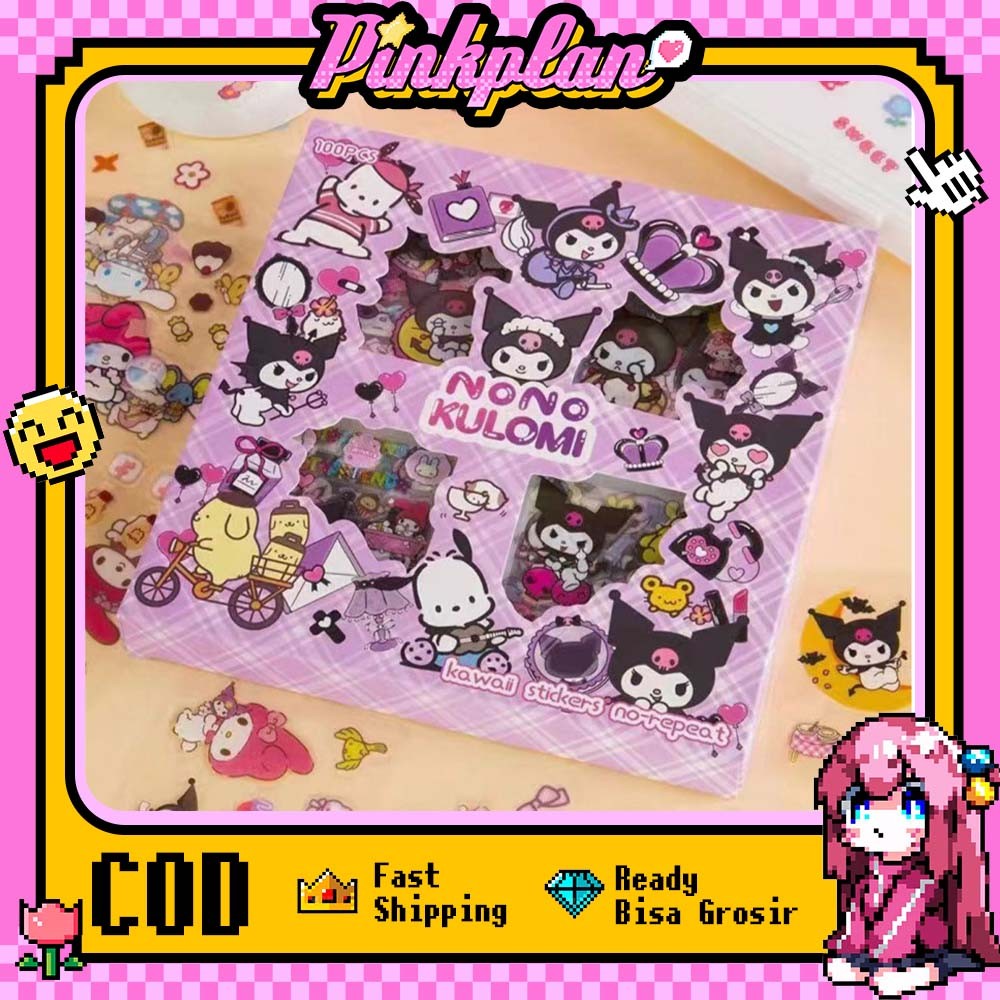 

100 Lembar Sticker Sanrio Dekorasi Anak Cewek Perempuan Aesthetic Isi Per Box Aesthetic Waterproof Sticker 2D
