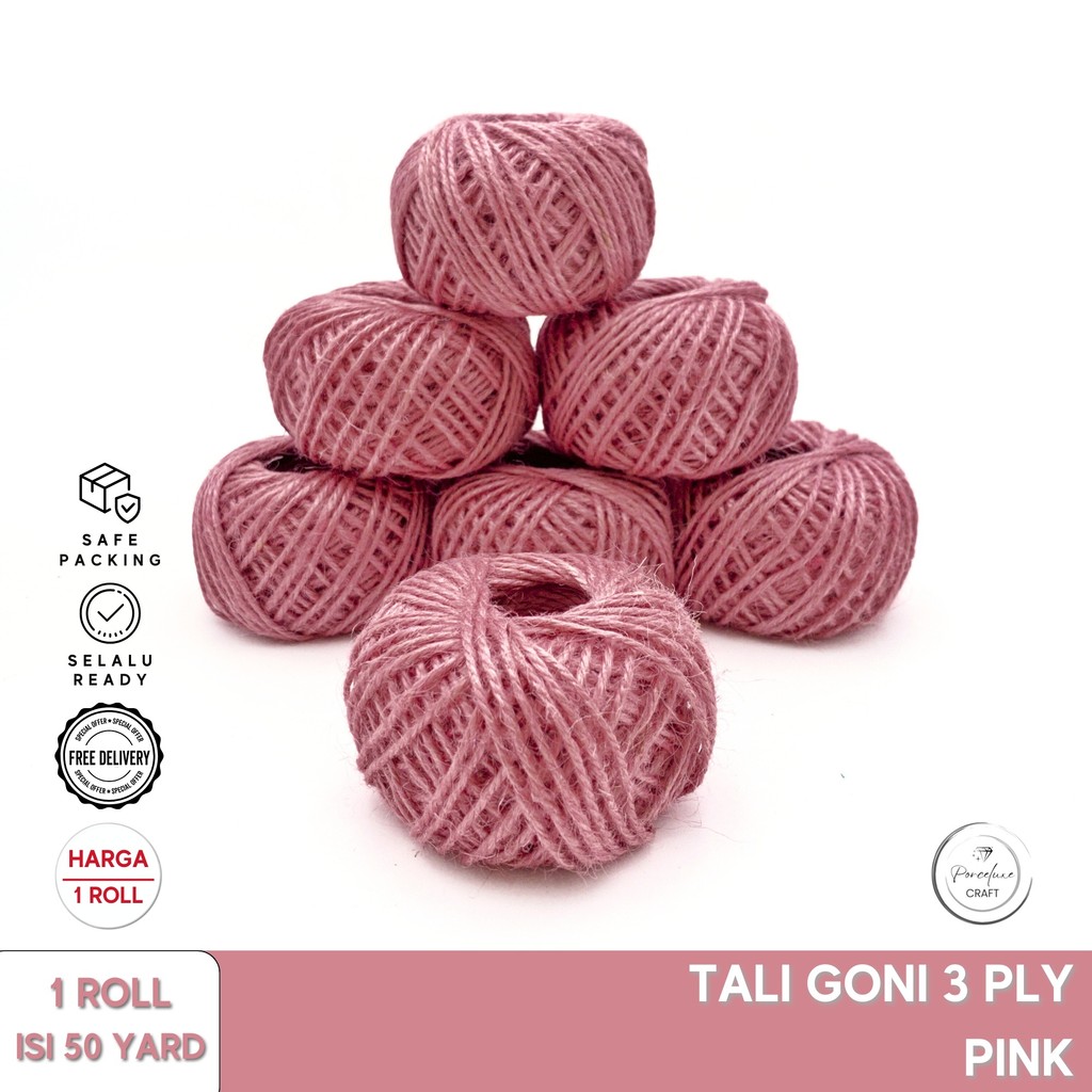 

DIY Kraft Craft Tali Goni Karung Burlap Jute Hampers Kado Bingkisan Natal Imlek Idul Fitri Import 3 Ply Harga per Roll 50 Yard Dusty Pink