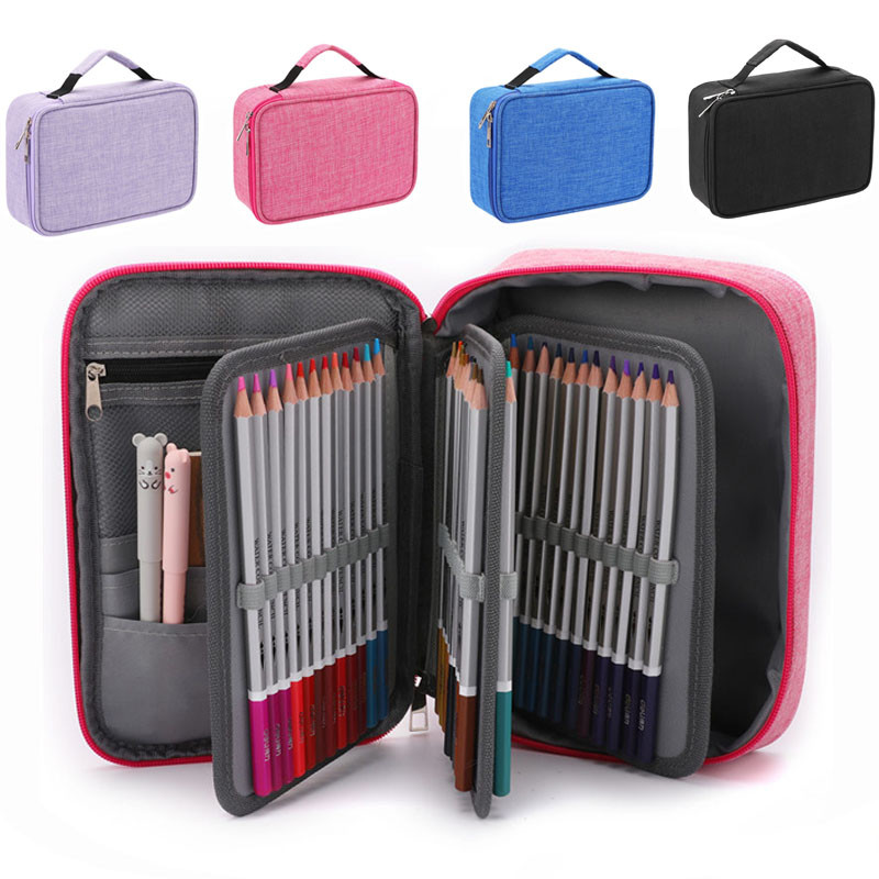 

72 Holes School Cases 3 Compartments School Canvas Pencil Cases Fabric Pen Bag Box Pouch For Artist Stationery Supplies 04965