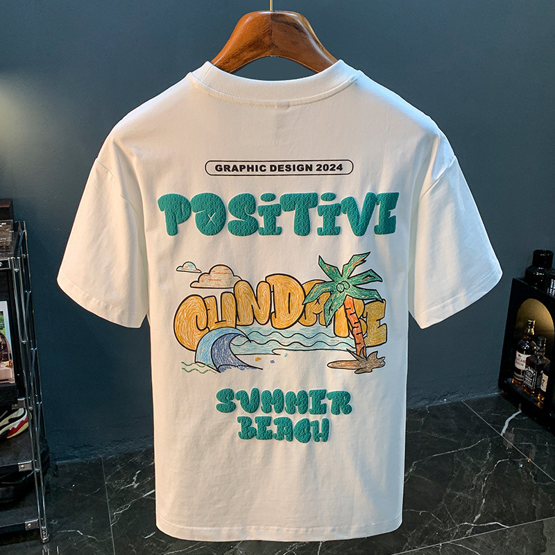 Kaus Tipis Pria Musim Panas Baju Lengan Setengah Motif Baru Baju Atasan Leher Bulat Lengan Pendek Be