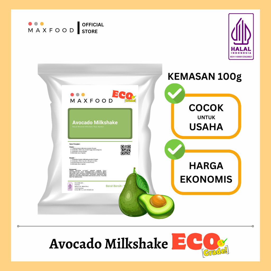 

[ECO] Avocado Milkshake Powder / Minuman Bubuk Rasa Alpukat Milkshake Ekonomis 100 GR