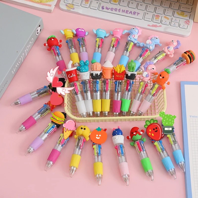 

10Pcs/Lot Cute Kawaii Cartoon Mini 4 Colors Ballpoint Pen Multicolor Pens Student Kids School Stationery Office Supplies Gifts