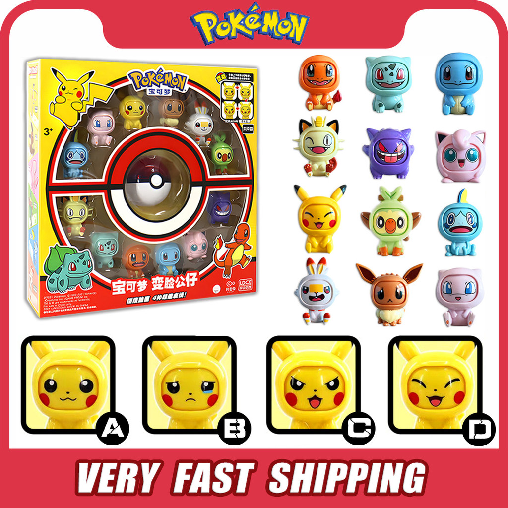 Genuine Pokemon Figures Pikachu Face Changing Toys Pokemon Anime Action Figure Charmander Bulbasaur 