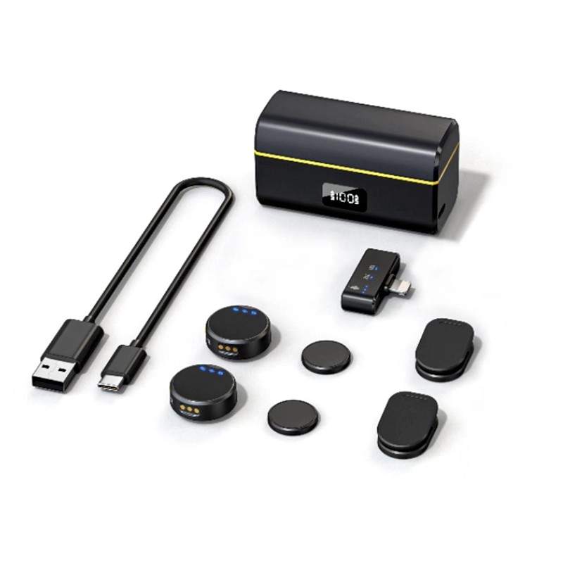

Lavalier Wireless Microphone Noise Reduction with Charging Box Magnetic Lapel Microphone Audio Video Recording Mic,A