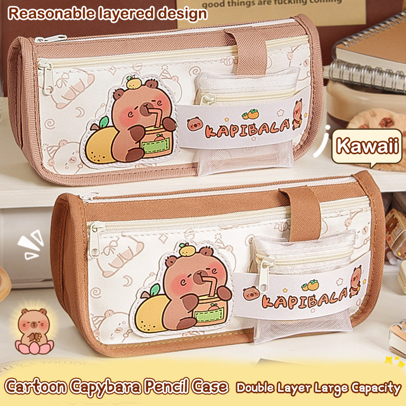 

Kawaii Capybara Pencil Case Large Canvas Pen Bag School Pencil Case Cartoon Student Stationery Aesthetic School Supplies