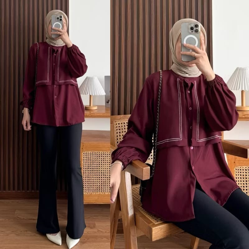 Triana Top Baju Kemeja Atasan Kantor Oversize Fshion Wanita Muslim Dewasa Outfit Casual Daily Kekini